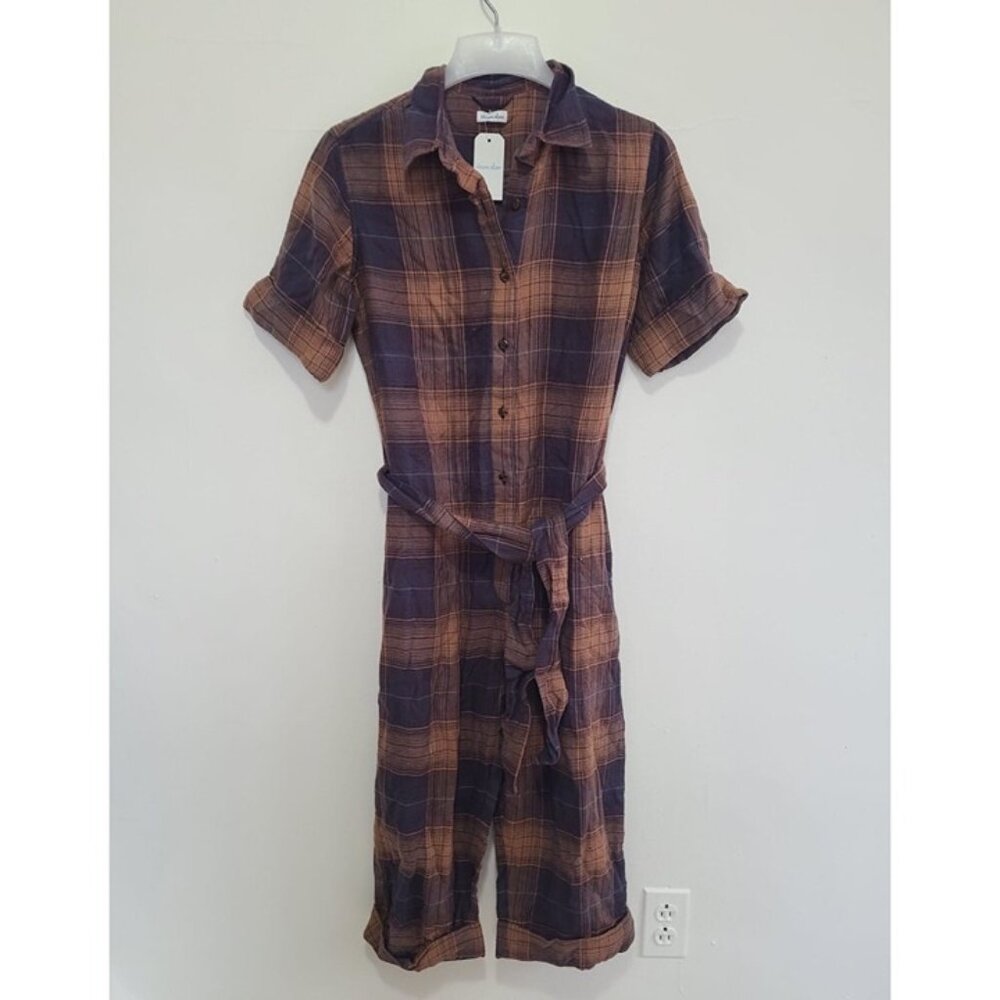 NWT Steven Alan Women’s Plaid Jumpsuit Overall Caramel Blue Size S